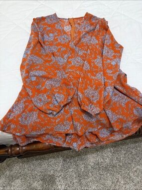 Orange Floral Long Sleeve Romper